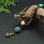 Round Beads Wooden Brown Resin Long Necklace For Women Bulk