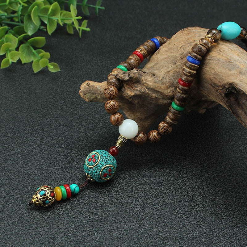 Round Beads Wooden Brown Resin Long Necklace For Women Bulk