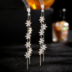 Floral Gold Silver CZ Anti Tarnish Long Dangler Tassel Earrings Bulk