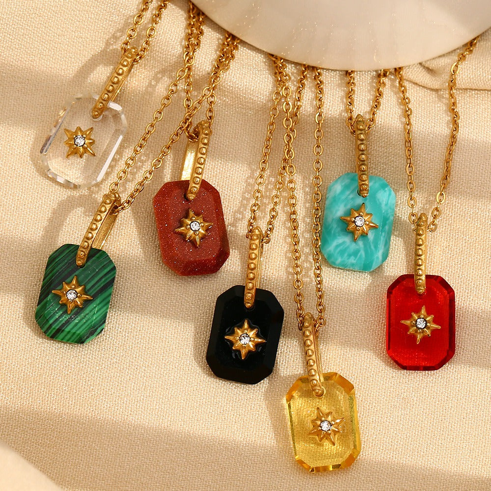 Rectangle Star Transparent 18K Gold Stainless Steel Anti Tarnish Pendant Chain Necklace For Women Main image