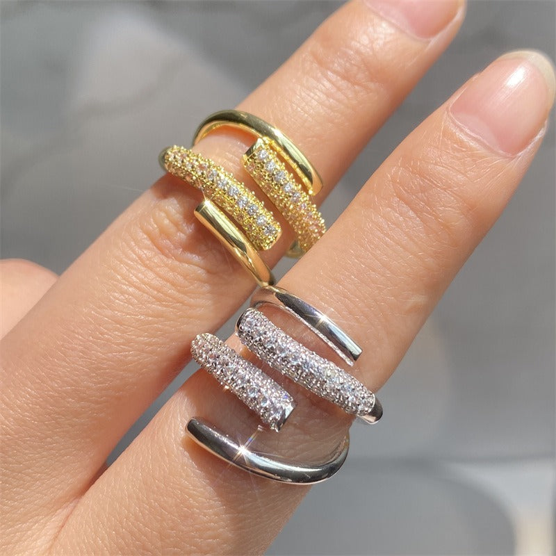Cross Over CZ 18K Gold Plated Silver Anti Tarnish Free Size Ring Bulk Secondary image