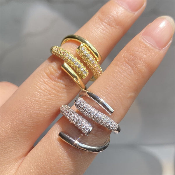 Cross Over CZ 18K Gold Plated Silver Anti Tarnish Free Size Ring Bulk Secondary image