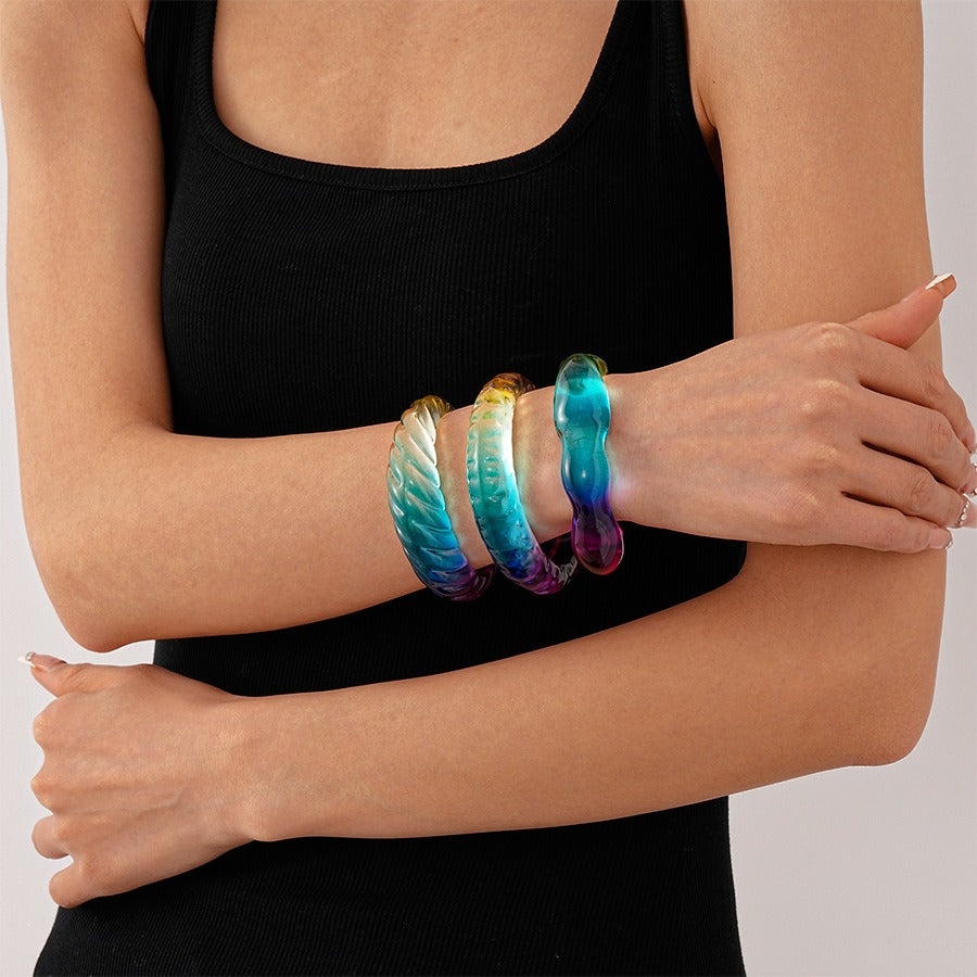 Beaten Surface Acrylic Rainbow Transparent Cuff Bracelet Women Bulk Secondary image