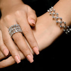 18K Gold Silver CZ Adjustable Free Size Bracelet Cum Ring Bulk
