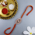 Oval Evil Eye Rose Gold Plated CZ Red Orange Thread Rakhi For Men Bulk