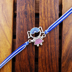 Cute Girl Charm Silver Plated CZ Blue White Thread Rakhi For Men Bulk