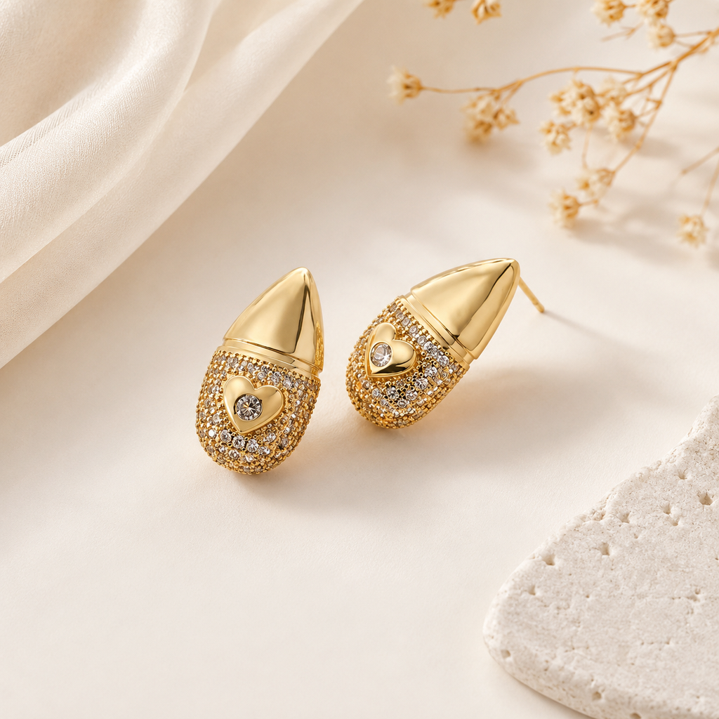 Wholesale Gold Plated Heart Star CZ Anti-Tarnish Copper Stud Earrings