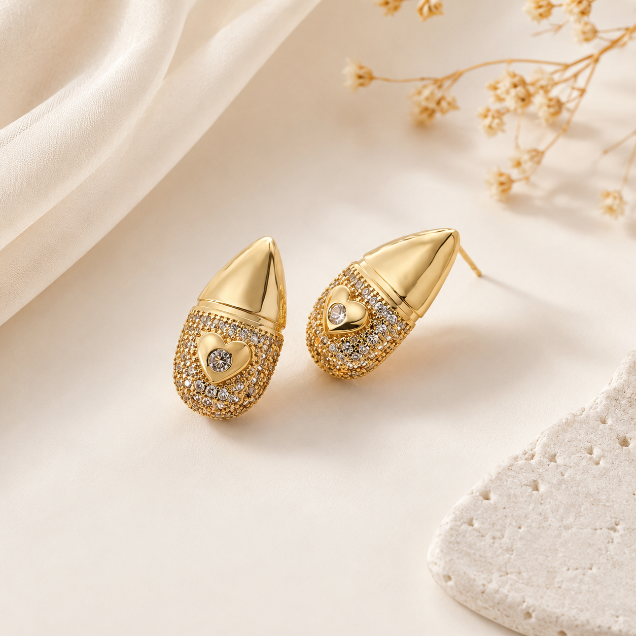 Wholesale Gold Plated Heart Star CZ Anti-Tarnish Copper Stud Earrings