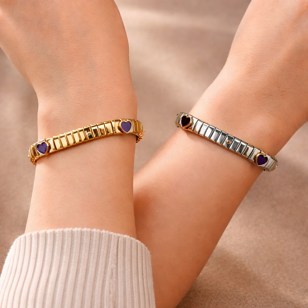 Purple Heart Gold Silver Anti Tarnish Stainless Steel Bracelet Bulk