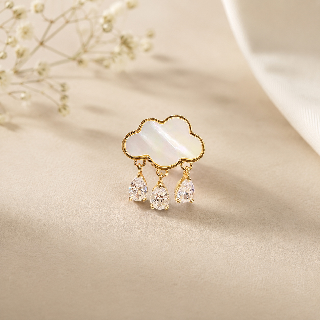 Pink Cloud Style Gold Plated CZ Mother Of Pearl Copper Brooch Bulk