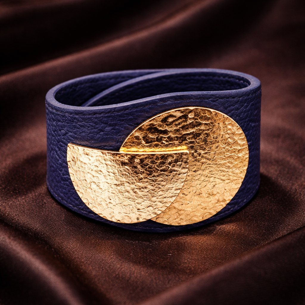Wholesale Blue Stylish Gold Plated Plain Leather Bracelet For Women Main image