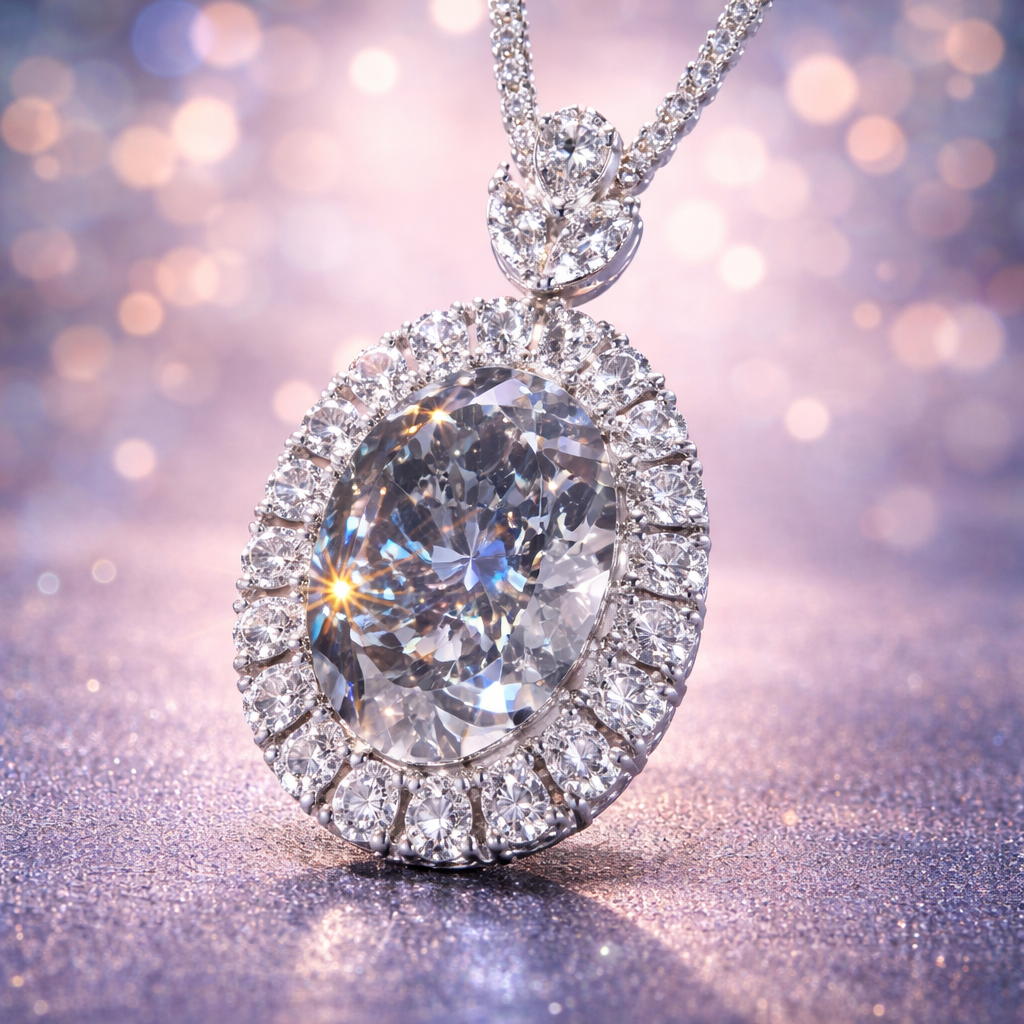 Premium Oval Shape Silver CZ Anti Tarnish Copper Pendant Chain Bulk