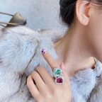 Bulk Designer Twin Stone Teardrop Wrap Silver CZ Copper Cocktail Ring