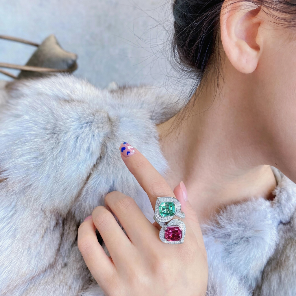 Bulk Designer Twin Stone Teardrop Wrap Silver CZ Copper Cocktail Ring