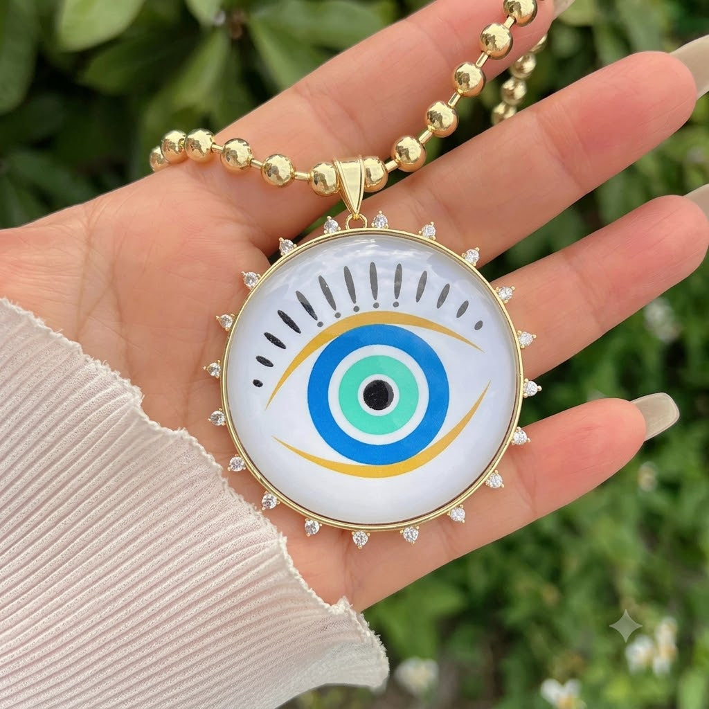 Multi Color Evil Eye Gold Plated Enamel CZ Beads Alloy Necklace Bulk