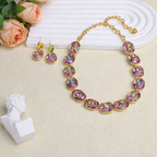 Purple Elegant Oval & Baguette Gold CZ Copper Necklace Combo Set Bulk