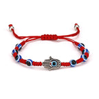 Hamsa Evil Eye Red With Blue Beads Thread Adjustable Bracelet Men Bulk