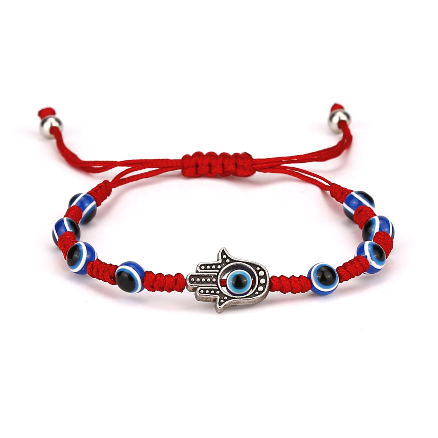 Hamsa Evil Eye Red With Blue Beads Thread Adjustable Bracelet Men Bulk