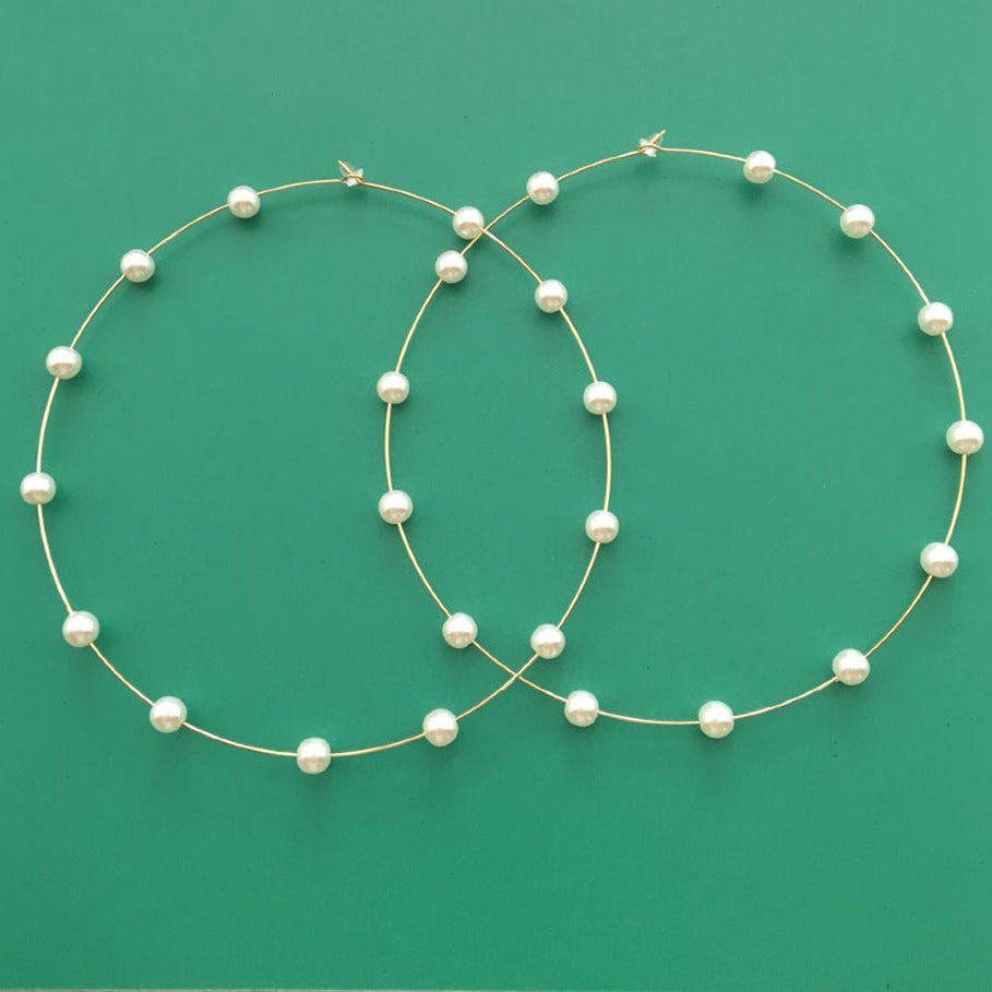 Wholesale Pearl Gold Plated Anti-Tarnish Copper Hoop Earrings Main image