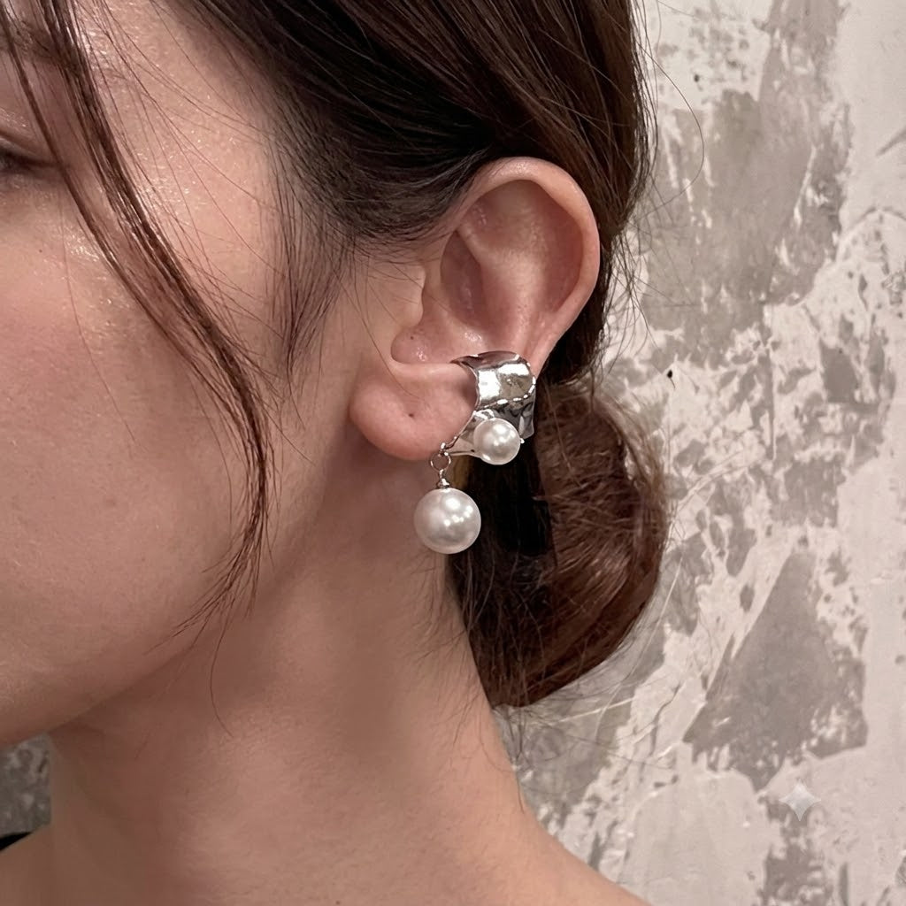 Luxury Silver Sculptural Pearl Copper Single Ear Cuff Earrings Bulk