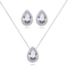 Luxury Pear Shape Rose Silver Gold CZ Copper Necklace Earring Set Bulk