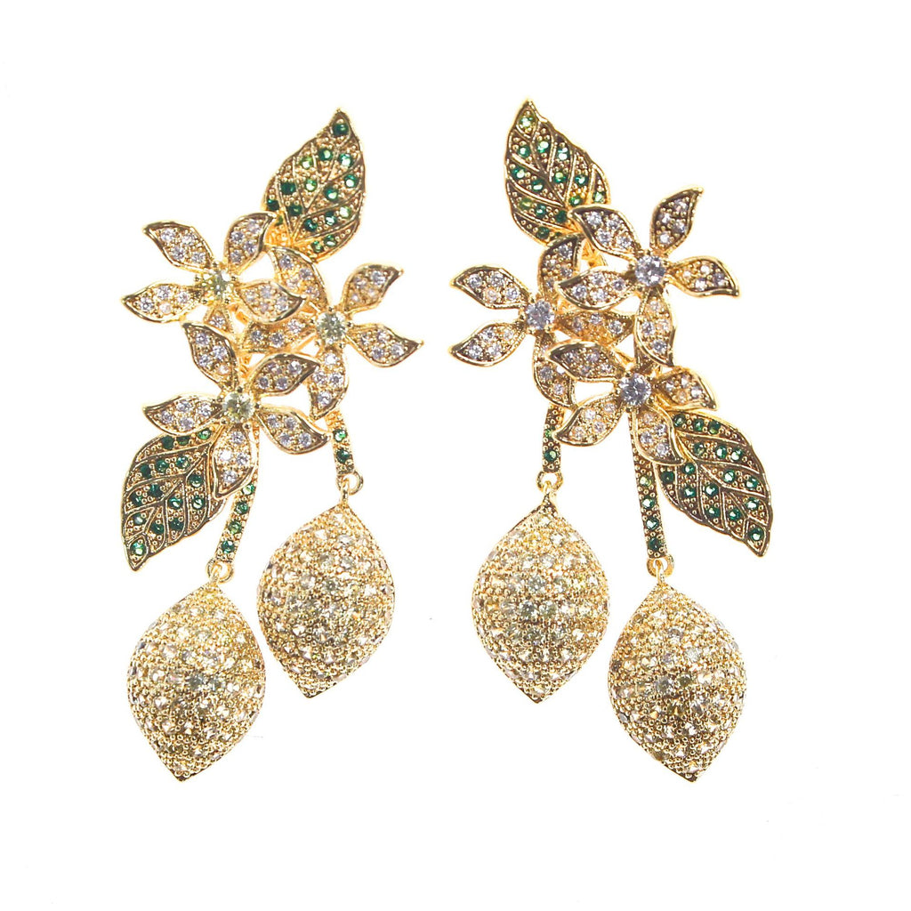 Studded Flower Leaf Gold Black Silver Anti Tarnish Dangler Earring For Women