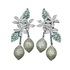 Studded Flower Leaf Gold Black Silver Anti Tarnish Dangler Earring For Women