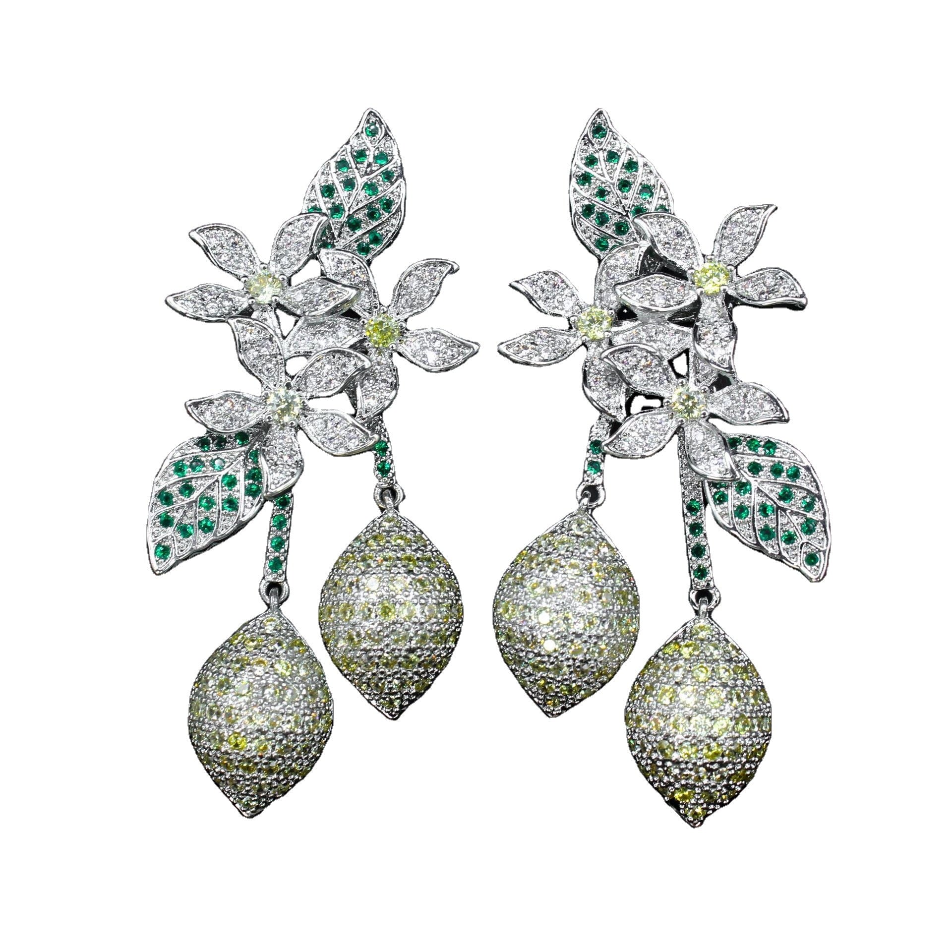 Studded Flower Leaf Gold Black Silver Anti Tarnish Dangler Earring For Women