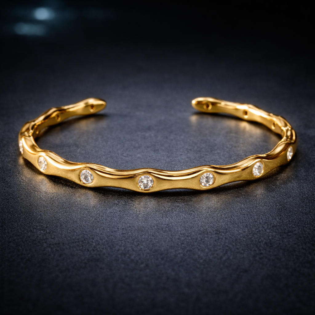 Bulk Wave Style Gold Silver CZ Anti Tarnish Stainless Steel Bracelet