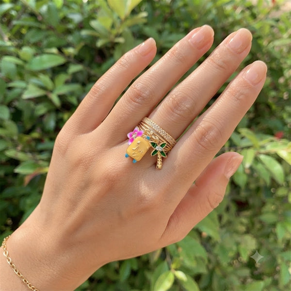 Multi Color Stackable Charms Gold Enamel Copper Cocktail Ring Wholesale Secondary image