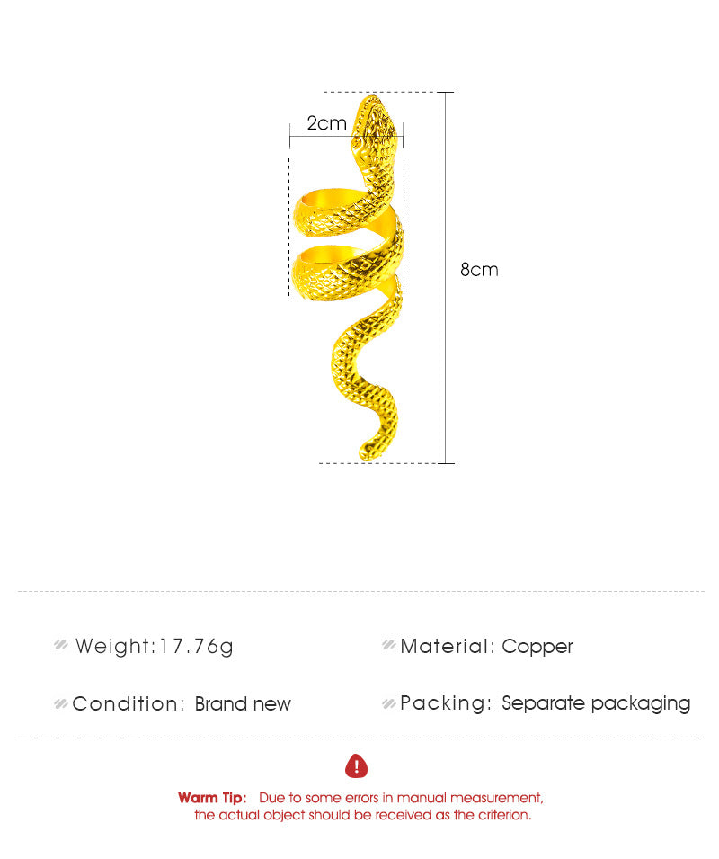 Snake Long 18K Gold Plated Anti Tarnish Free Size Ring For Women Bulk