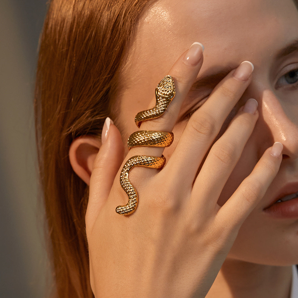 Snake Long 18K Gold Plated Anti Tarnish Free Size Ring For Women Bulk Secondary image