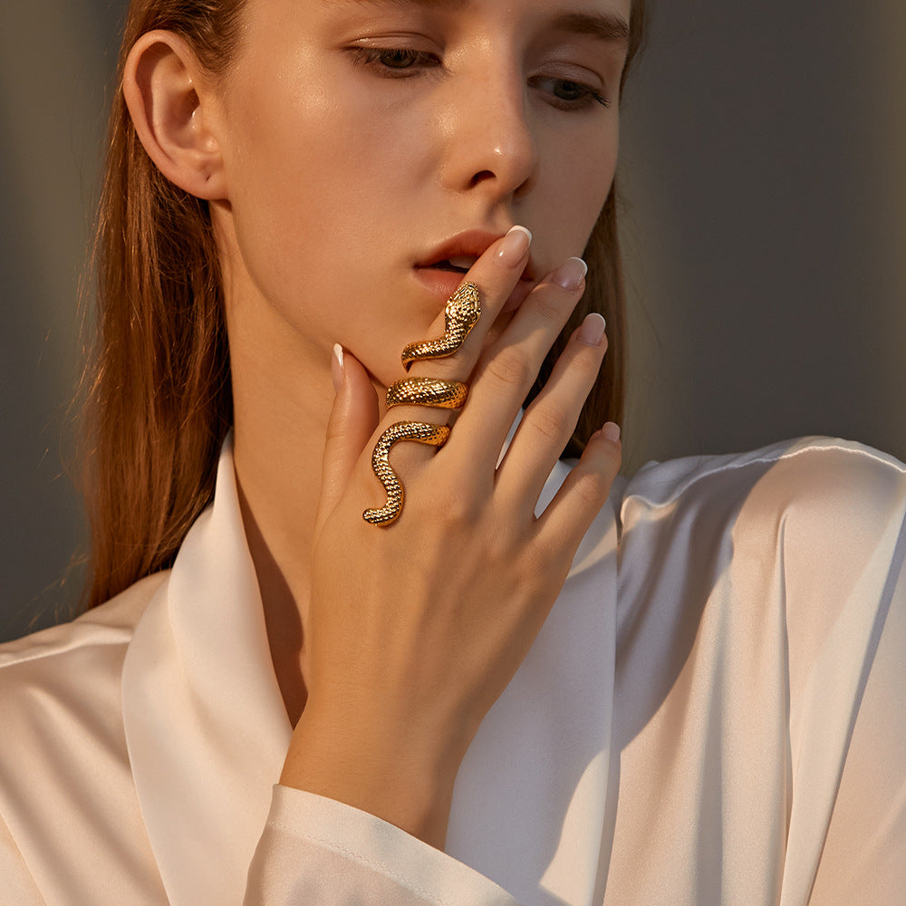 Snake Long 18K Gold Plated Anti Tarnish Free Size Ring For Women Bulk