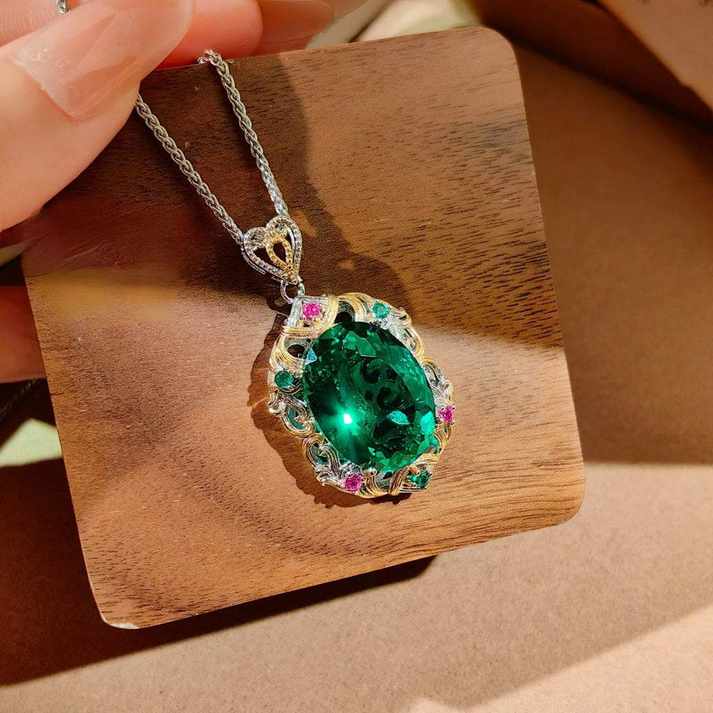 Multi Color Elegant Emerald Oval Gold Silver Copper Necklace Combo Bulk