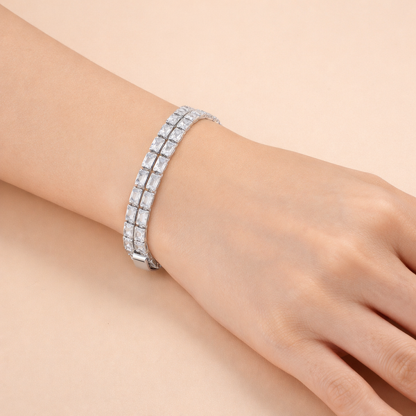 Bulk Baguette Cut Tennis Style Gold Silver Plated CZ Copper Bracelet Main image