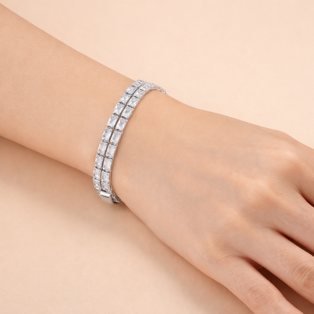 Bulk Baguette Cut Tennis Style Gold Silver Plated CZ Copper Bracelet