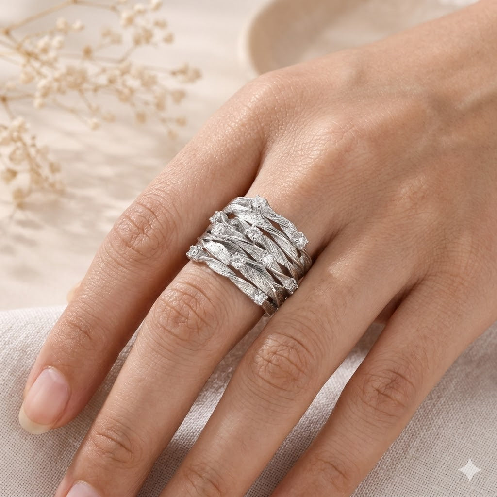 Luxury Rustic Style Silver CZ Copper Anti Tarnish Ring For Women Bulk