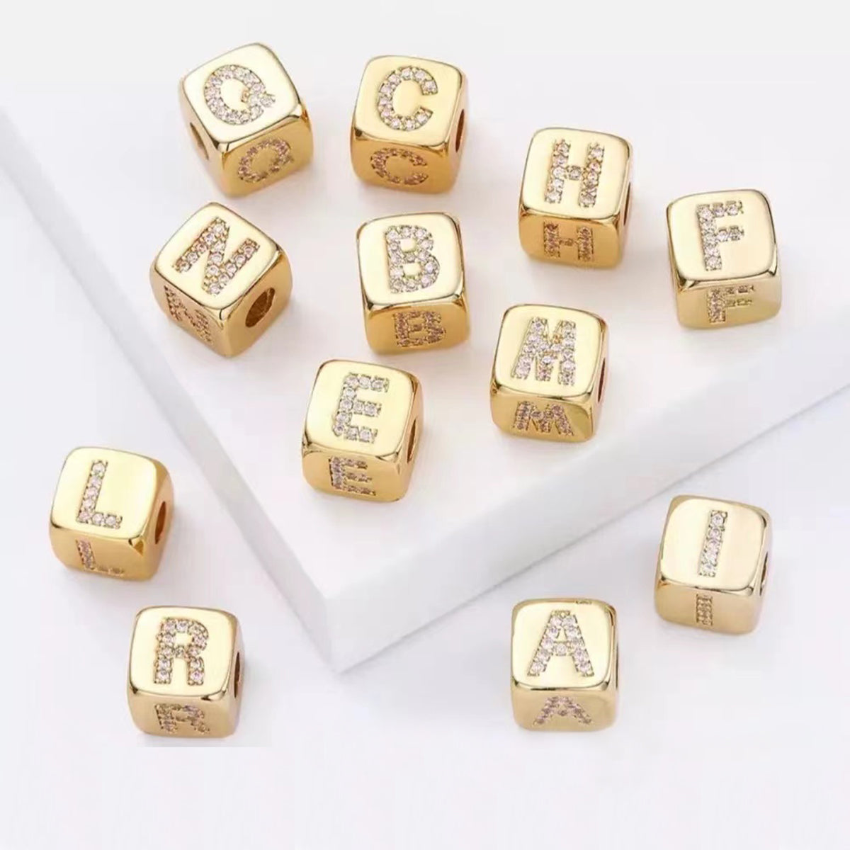 Square Initial Letter Alphabet All Cubic Zirconia Gold Pendant Charm For Women Main image