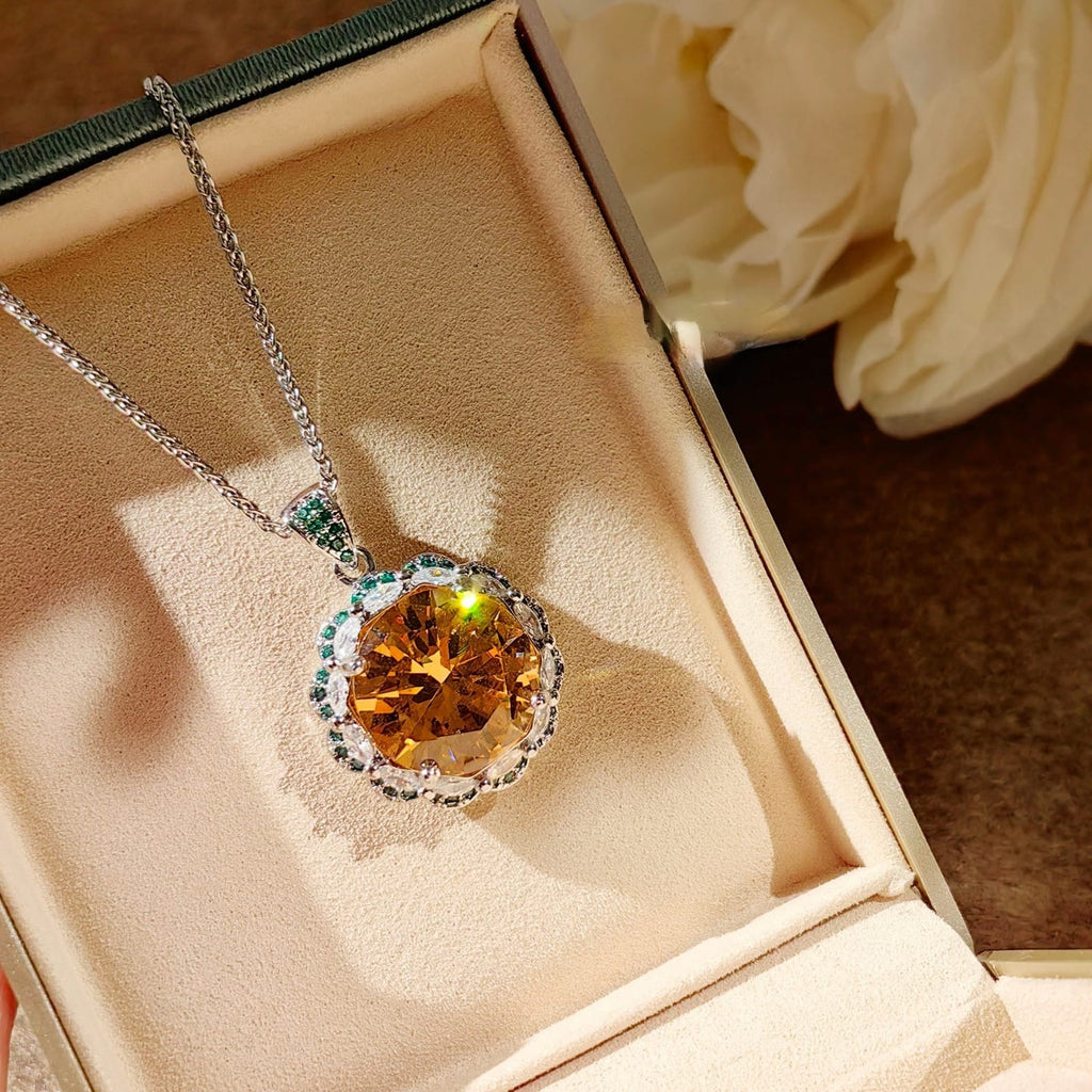 Multi Color Emerald Floral Silver Cubic Zirconia Copper Necklace Combo Bulk