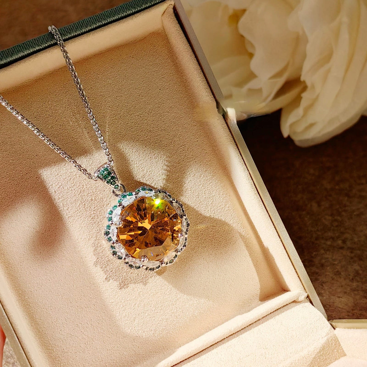 Multi Color Emerald Floral Silver Cubic Zirconia Copper Necklace Combo Bulk