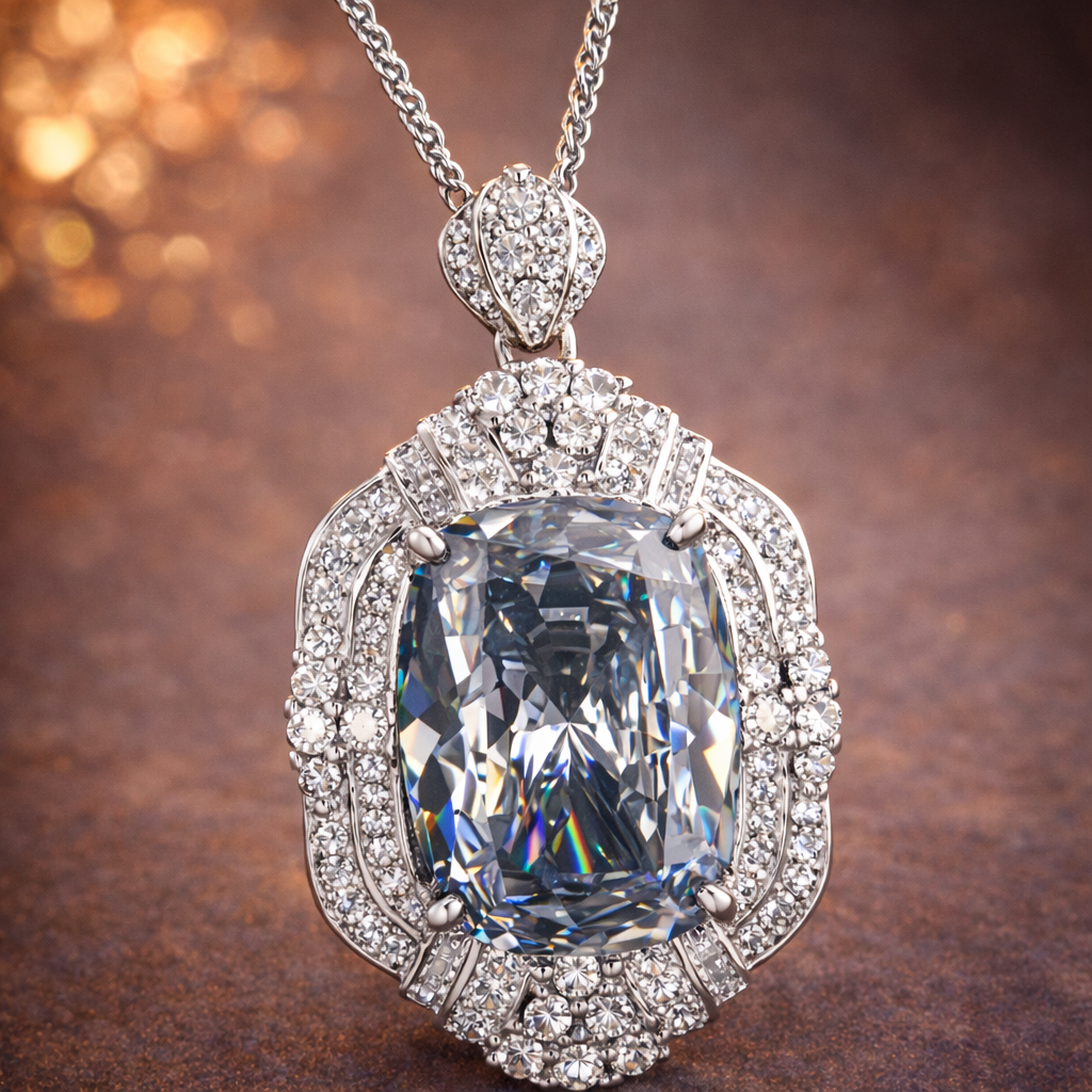 White High Sparkle Cushion Cut Silver Plated CZ Copper Pendant Bulk