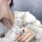Bulk Designer Twin Stone Teardrop Wrap Silver CZ Copper Cocktail Ring