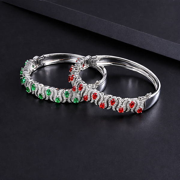 Bulk Green Red Designer Style Silver CZ Anti Tarnish Brass Cuff & Kada Main image