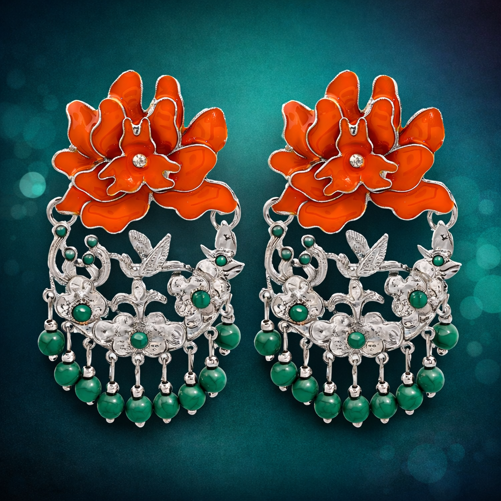 Multi Color Ethnic Style Floral Silver Enamel Dangler Earrings Bulk Secondary image