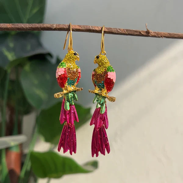 Multi Color Parrot Gold Enamel Dangler Earrings For Women Bulk