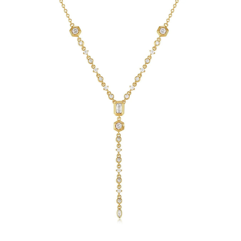 Simple Solitaire CZ 18K Gold Anti Tarnish Y Necklace Chain Bulk