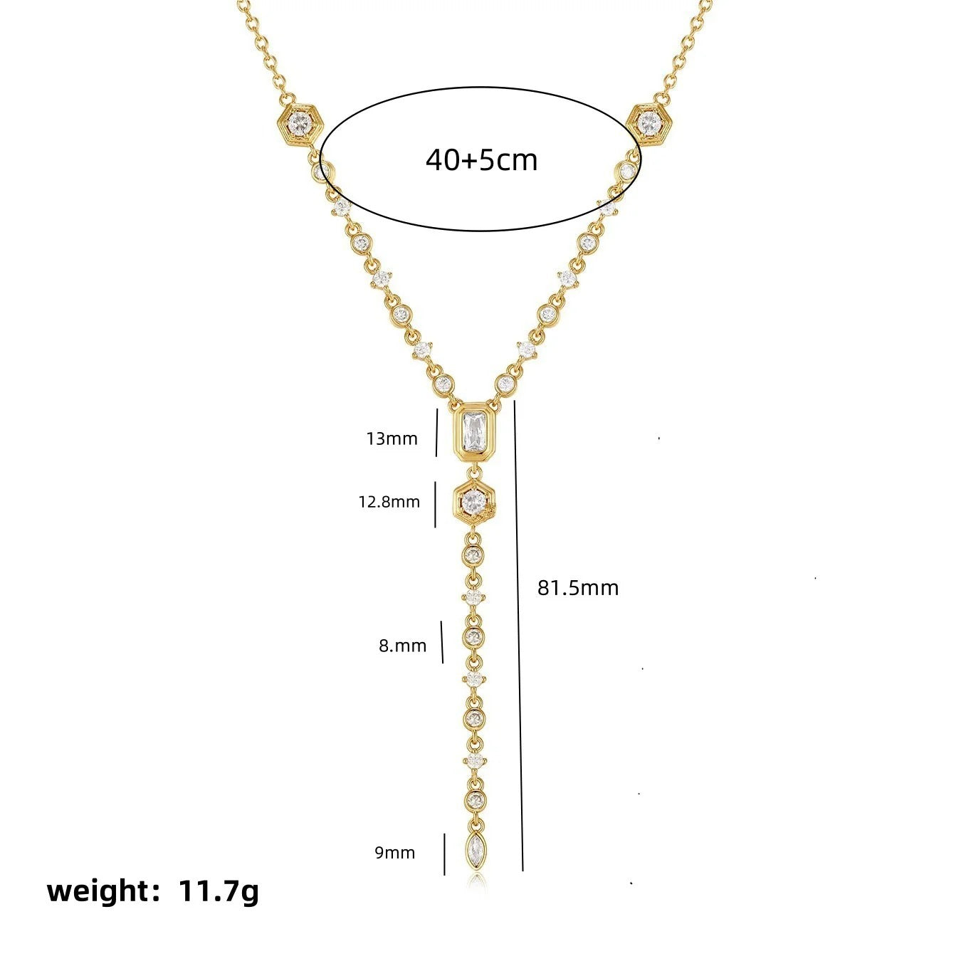 Simple Solitaire CZ 18K Gold Anti Tarnish Y Necklace Chain Bulk