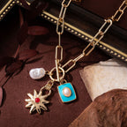 Star Sun Gold Blue Pearl Enamel Anti Tarnish Link Chain Necklace Bulk