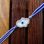 Cloud Shape Evil Eye Silver Plated CZ Mother of Pearl Thread Rakhi Bulk