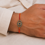 Designer Evil Eye CZ Turquoise Enamel Red Orange Thread Rakhi Wholesale